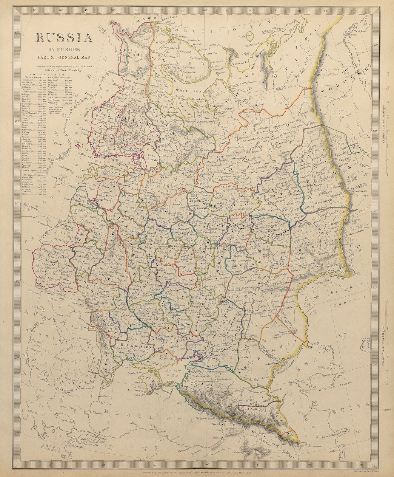 RUSSIA. Eastern Europe. Ukraine Belarus Baltics Finland Georgia. SDUK 1844 map